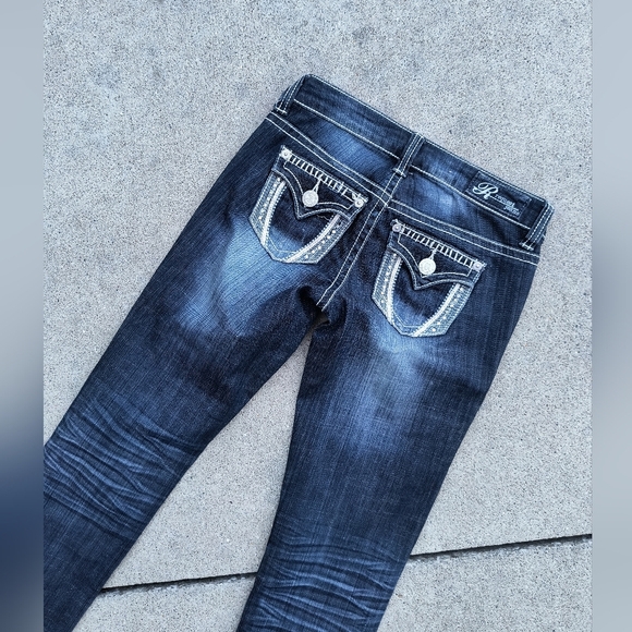 Request Jeans Distressed Stitched Denim Blue Jeans Rhinestones Size 0/24 - Picture 5 of 5